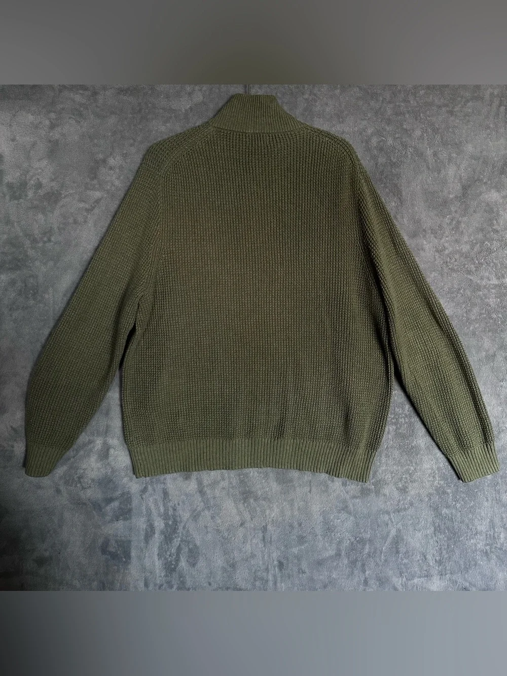 J. Crew Olive Green quarter -Zip waffle knit cotton Sweater XL